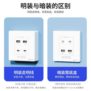 Panel de Enchufes Oculto para Dormitorios de Obras de Construcción, Modelo 86, 220V, 10W, Carga Rápida, con Dos Puertos USB y Tipo-C, Carga Inteligente Rápida - Product Image 2