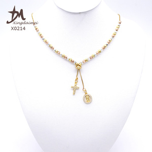X0214 commercio all'ingrosso ultimo design di lusso 3 colori <span class=keywords><strong>rosario</strong></span> vergine maria zircone <span class=keywords><strong>collana</strong></span> <span class=keywords><strong>collana</strong></span> <span class=keywords><strong>rosario</strong></span> in legno placcato oro - Product Image 2