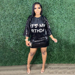 Its My Birthday Sequin T Shirt Dress Party Club Dress Oversize Bling Short Sleeve Casual Dresses - Product Image 3