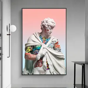 Escultura de Vaporwave de David en lienzo, carteles artísticos, arte de grafiti de David, pinturas en lienzo de pared, imagen artística de calle, decoración de pared