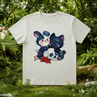 Camiseta Unisex de Jersey 100% Algodón, 210 g/m², Casual, con Apliques de Patchwork, Impresión DTF, Transpirable, Duradera, Cuello Redondo, Manga Corta