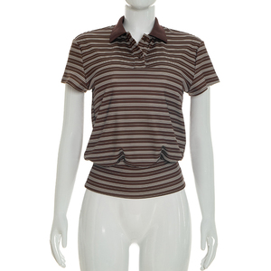 Viviblook C26TP094 T-shirt décontracté à rayures pour femme, col polo, nouvelle collection printemps-été - Product Image 1