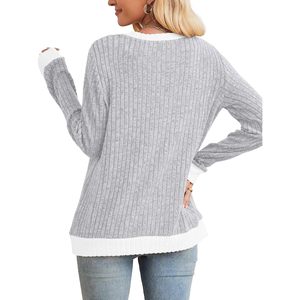 Pull à manches longues pour femme, coupe ample, col rond, color block, haut décontracté d'automne, tricot anti-boulochage - Product Image 5