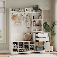 Meuble d'entrée multifonctionnel SENYU style ferme avec armoire à chaussures, portemanteau et banc, 6 crochets, 5 étagères