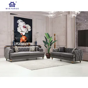 Winforce Anordic Style 2 3 Seater Gray Elegant Italian Velvet Luxury Office Sofa Elegant Chesterfield Living Room Sofa Set