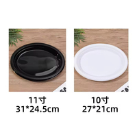Plateaux ronds en plastique PP de qualité supérieure, réutilisables et jetables, noirs et blancs, pour les rôtis et les fruits de mer
