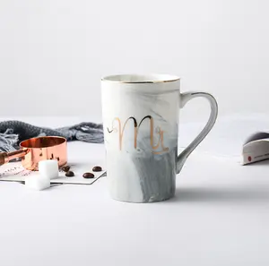 定制标志最新设计瓷茶杯大理石外观 mr mrs 陶瓷晚餐咖啡杯奶茶礼品杯