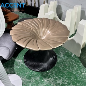 Table à manger ronde en fibre de verre, style feuille de lotus, avec piétement en forme de sablier côtelé et plateau en verre trempé, pour une décoration moderne et luxueuse de la maison - Product Image 5