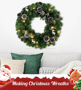 23.6-Inch Artificial Christmas Wreath with White Deer&<b>Pine</b> Cones&Bow Ornaments for Front Door Window Fireplace Party Decor - Product Image 3