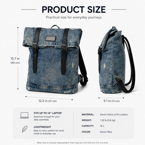 GORFLA Mochila de mezclilla para hombre, estilo informal, gran capacidad, impermeable, multifuncional, uso diario - Product Image 5