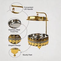 Plat de service de luxe 10L en acier inoxydable, chauffe-plat de buffet doré incrusté de diamants scintillants, alimenté à l'alcool, écologique, avec couvercle suspendu