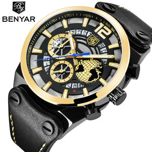 Reloj de Cuarzo para Hombre Benyar, Cronógrafo Analógico, Correa de Cuero Negra de 17 mm, Resistente al Agua 30 m, Reloj Deportivo Modelo BY-5141M - Product Image 1