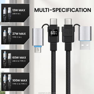 4 in 1 <strong>USB</strong> <strong>C</strong> <strong>Cable</strong> with Wattage Display 60W Round Nylon Braided Multi Charging <strong>Cable</strong> <strong>USB</strong> <strong>C</strong> Charging Cord Combo Type <strong>C</strong> - Product Image 1