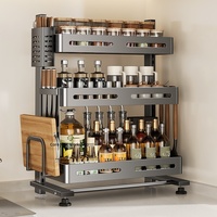 Étagère de rangement multifonctionnelle à trois niveaux en métal, sans perçage, pour assaisonnements, à poser sur table de cuisine, pour la maison