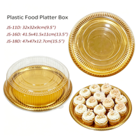 Plateaux en or en gros, qualité alimentaire PET, boîte à gâteau de 14/16 pouces, couvercle en dôme rond, grand plateau de service jetable avec couvercle transparent