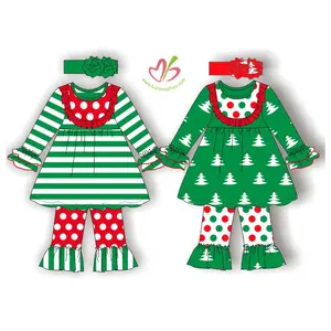 Großhandel Baby Mädchen Rüschen Weihnachts baum Top Leggings Urlaub Set Mädchen Casual 2 Stück Outfits mit Stirnband