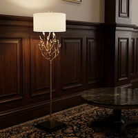 Lampadaire de Luxe Doré à Branches en Cristal avec Abat-jour en Tissu, Luminaire LED Moderne pour Hôtel, Villa, Salon, Chambre, Coin
