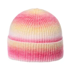 All'ingrosso inverno morbido caldo Kint berretti berretto moda arcobaleno cravatta Die Beanie cappello di lana per ragazza