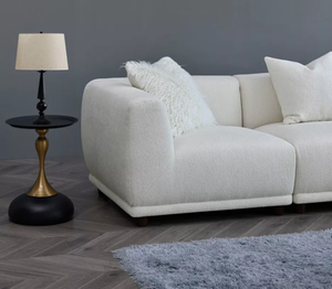 Creme Branco L-Shaped Modular Corner <span class=keywords><strong>Sofa</strong></span> Unique Home Interior Living Room <span class=keywords><strong>Couch</strong></span> <span class=keywords><strong>Set</strong></span> com pernas de madeira para Villa e Apartamento - Product Image 3