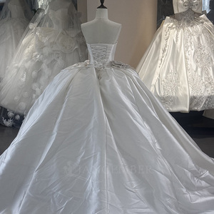 Wx388 Ivory Satin Wedding Dress Strapless Baroque <b>Silver</b> Beaded <b>Sequin</b> Ball Gown With Long Train Jancember - Product Image 5