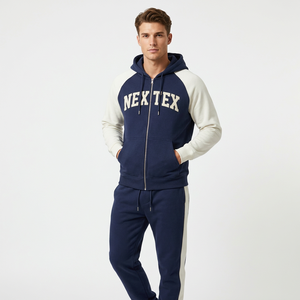 Chándal con capucha azul marino y blanco para hombre, de manga larga, de alta calidad y cómodo, chándal informal para hombre - Product Image 1