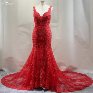 RSW1792 Custom Made V Ausschnitt Ärmellose Meerjungfrau Spitze Brautkleid Rot