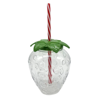Bouteille d'eau potable en plastique en forme d'ananas de 500 ml, gobelet à fraises de 16 oz avec paille