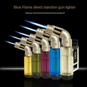 Wholesale Creative Metal Blue Flame Custom Elbow Spray Gun Big Feuerzeug Torch Lighter