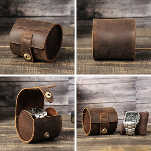 Custom Logo Fast Delivery Leather Travel Watch Case Luxury Handmade Watch Box <b>Portable</b> Single Watch Roll Case - Product Image 5
