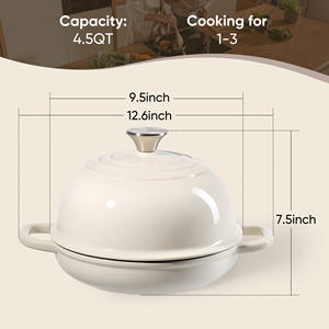 Horno de hierro fundido de 4.5QT con tapa de cúpula, sartén esmaltada antiadherente para masa madre, ideal para hornear en casa, pizza y guisos, apto para horno. - Product Image 6