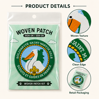 Kit de patchs tissés personnalisés avec logo, avec sac OPP et carte en papier, à thermocoller ou à coudre, pour cadeaux promotionnels d'entreprise