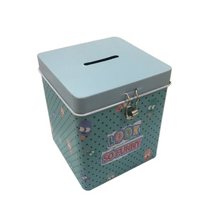 Boîte en fer blanc carrée personnalisée en gros avec petit cadenas, tirelire en métal, boîte à monnaie et pot d'épargne pour enfants - Product Image 1