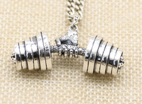 Collier pour homme en argent pur S925, style européen et américain, avec pendentif haltère et barre de musculation, chaîne de pull imposante