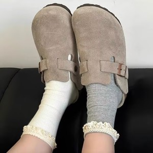 Women's Solid Color Slouch Socks With <b>Lace</b> Trim Breathable Cotton Mid-Calf Socks For Spring Autumn - Product Image 1
