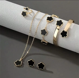 INS Luxury Lucky Flower Five-Clover Flower Five Leaf Clover Charm Jewelry <b>Bracelet</b> Ring Earrings Necklace <b>Sets</b> for Women - Product Image 1