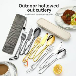 Juego de cubiertos de estilo coreano con mango hueco, que incluye cuchillo para carne y cuchara para postre, para mesa y cena - Product Image 2