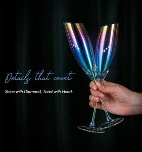Flûtes à Champagne scintillantes en <span class=keywords><strong>cristal</strong></span> irisé, tige inclinée à la main, avec Design en diamant pour cadeaux de mariage, 4 pièces - Product Image 2