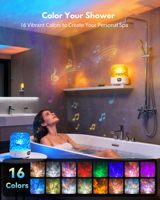 Lumière de douche LED 16 couleurs effet spa avec haut-parleur, lampe étanche, projecteur de bruit blanc et ondes océaniques, télécommande tactile pour salle de bain