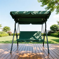 Fauteuil à bascule double d'extérieur pour patio, tissu imperméable rayé vert et blanc, balançoire détachable avec auvent suspendu, structure métallique