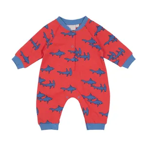 Custom allover whale print toddler infant baby boys romper 100% cotton fabric kids romper baby girl