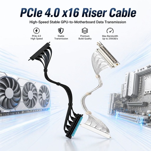 Flexible PCIe 4.0 X16 Graphics Card Extension Riser Cable High Speed Shielded Cord ITX Liquid Cooling PC Mount