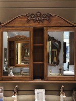 Meuble de salle de bain en chêne rouge de luxe léger, en bois massif, style européen antique, avec double vasque et miroir inclus