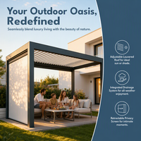 Luxuriöse Outdoor-Aluminium-Pergola mit Moderner Motorisierter Bioklimatischer Lamellendachkonstruktion und Lichterketten für Pool, Balkon und Freizeitbereich
