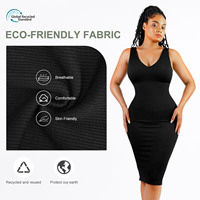 Robe moulante sans manches pour femmes en gros grande taille sans couture col en V profond motif solide avec Shapewear intégré