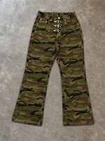 TOPSHOW Pantalon de travail camouflage personnalisé pour homme, coupe oversize évasée, en toile de canard et jean, style streetwear, avec fermoir de pompier