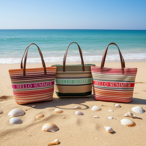 Bolsa de Playa a Rayas Hello Summer 51x35x15cm, Bolsa de Mano con Estampado PP para Mujer, Uso de Verano - Product Image 3