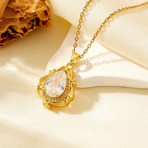 Collar con Colgante de Gota de Agua de Acero Inoxidable con Diseño de Incrustaciones de Diamantes Redondos y Cadena de Clavícula para Mujer, Accesorios de Moda - Product Image 4