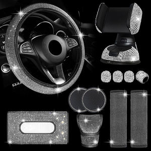 12 Uds. De accesorios ostentosos para Interior de coche, <span class=keywords><strong>funda</strong></span> Universal para <span class=keywords><strong>volante</strong></span> de coche, soporte de plástico para teléfono, visera, <span class=keywords><strong>funda</strong></span> de tejido, almohadilla para cinturón de seguridad - Product Image 5