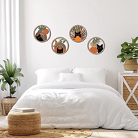Décoration murale chat noir en promotion, art mural géométrique en bois style ferme, panneau en bois abstrait lune et soleil bohème du milieu du siècle