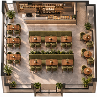 Ensemble de mobilier de café commercial moderne sur mesure, chaises de salle à manger rembourrées, tables en bois, sièges de banquette pour café, restaurant